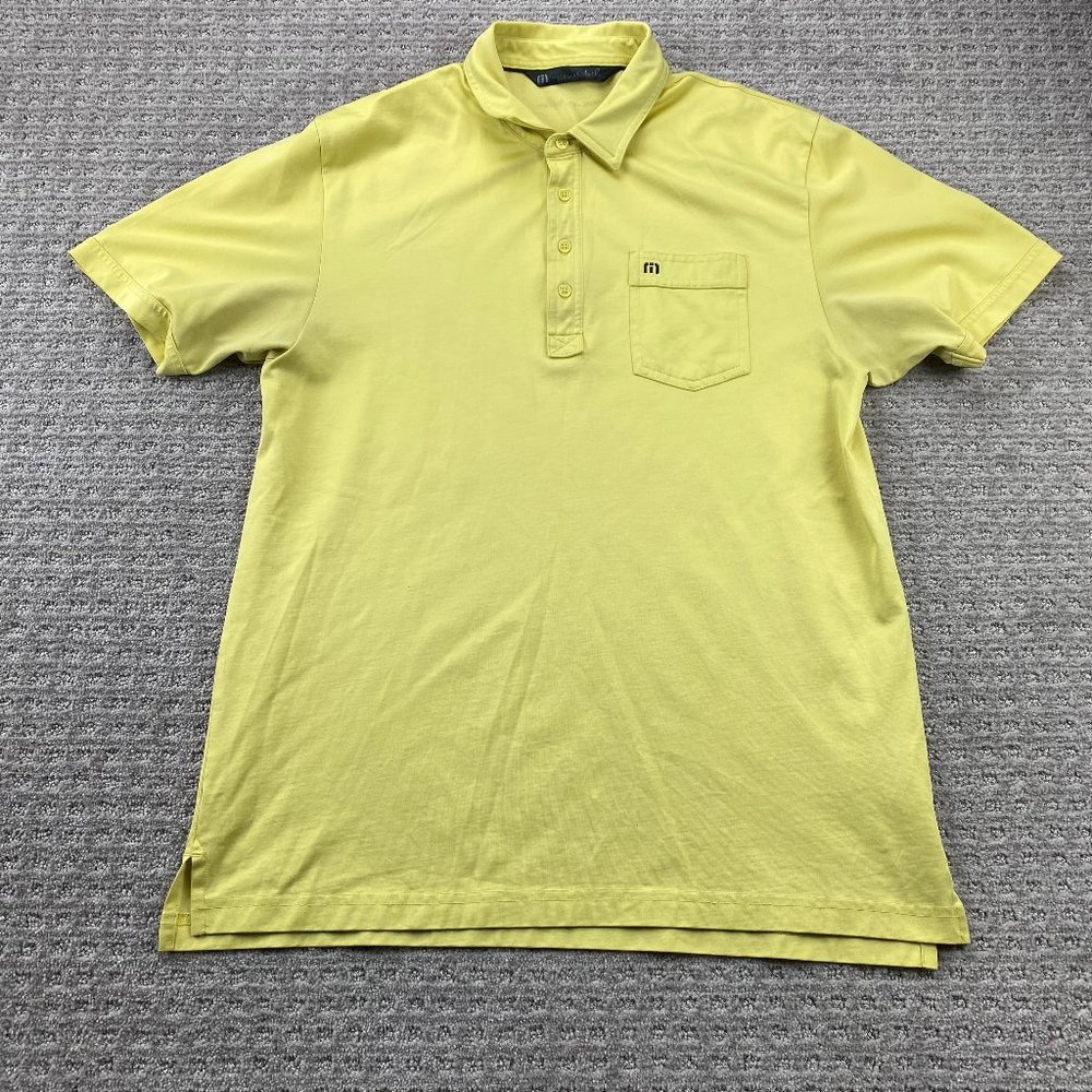 Travis Mathew Golf Shirt Men Large L Yellow Chest Pocket Logo Polo Casual Golfer